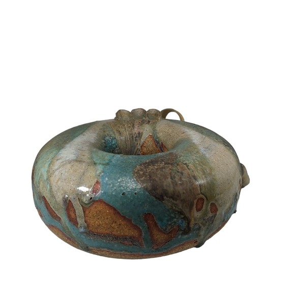 Vintage Drip Glaze Ceramic Hanging Water Jug Donut Jug Bottle Canteen - Picture 4 of 9